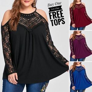 Lace Trim Cold Shoulder Top